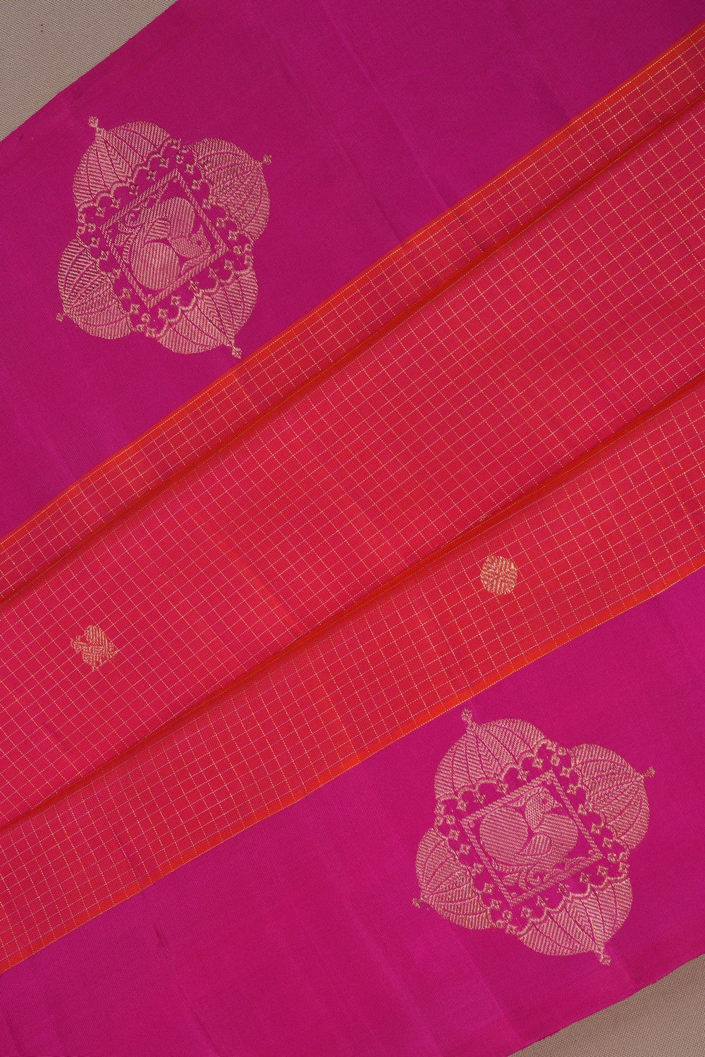 Image of Arani Silk Kattam Fuchsia-Pink Saree