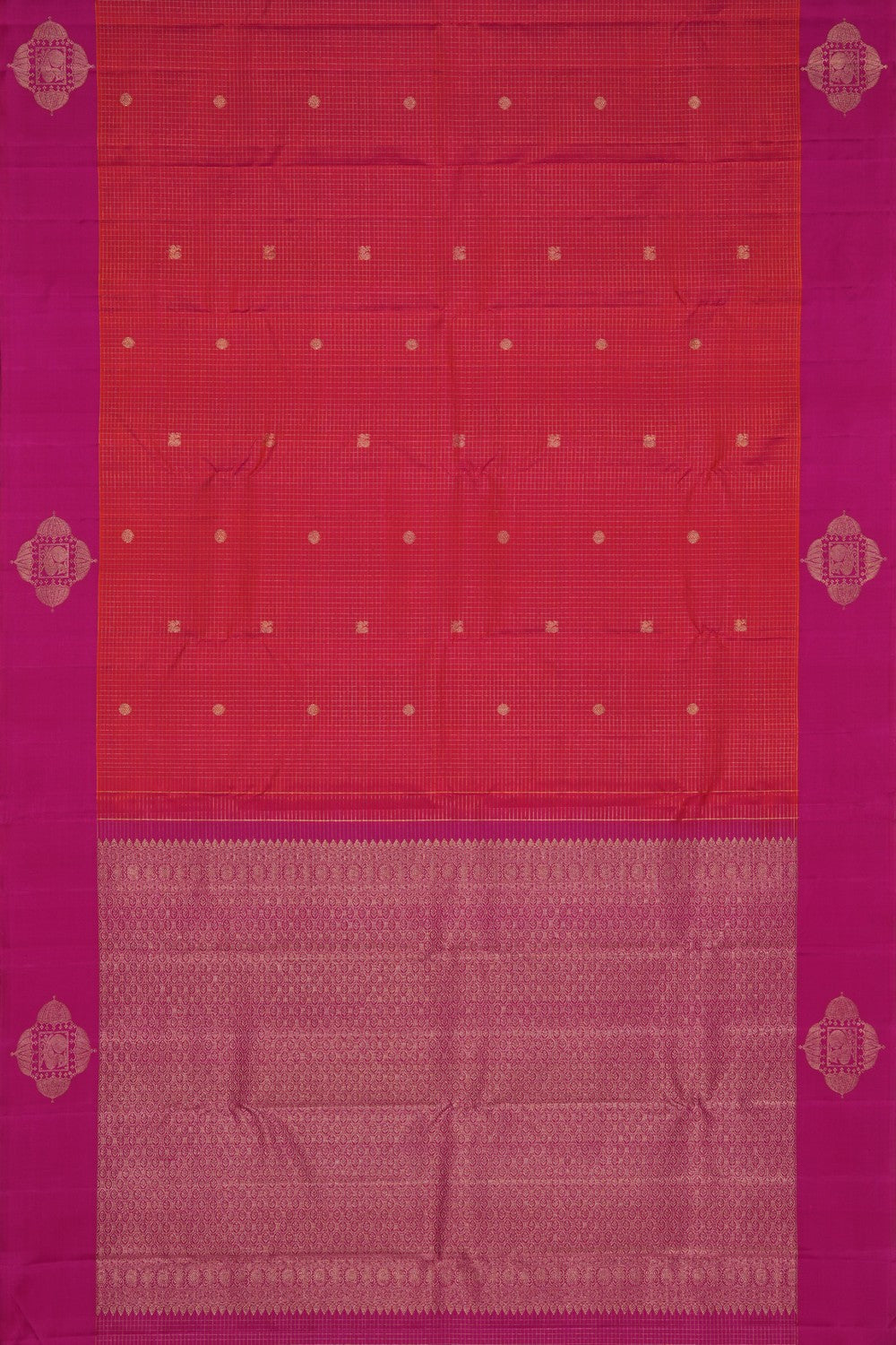 Image of Arani Silk Kattam Fuchsia-Pink Saree
