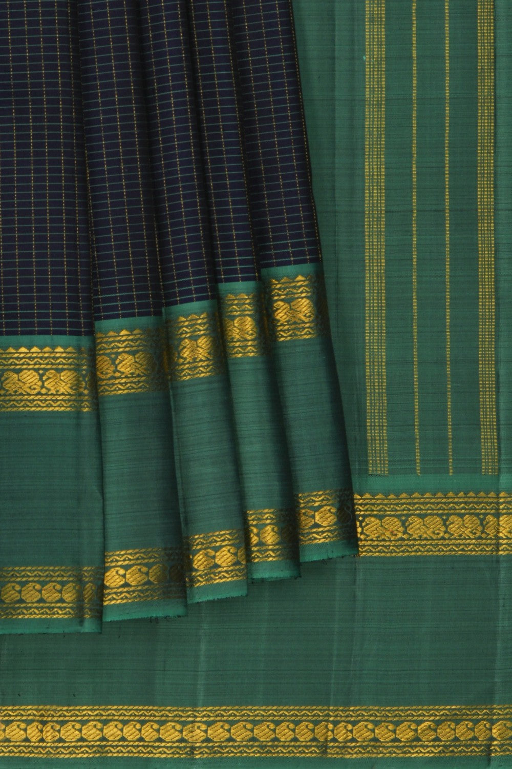 Image of Arani Silk Kattam Navy-Blue Saree