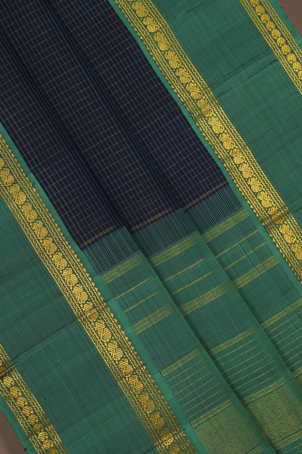 Image of Arani Silk Kattam Navy-Blue Saree