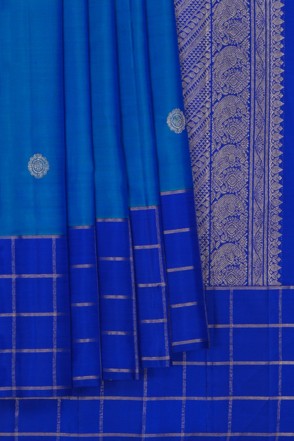 Image of Arani Silk Kattam Blue Saree
