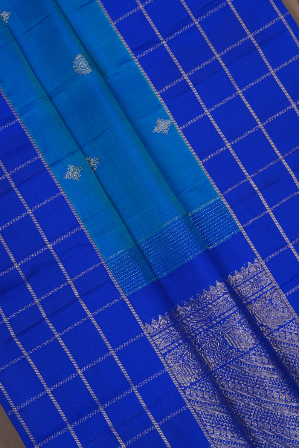 Image of Arani Silk Kattam Blue Saree