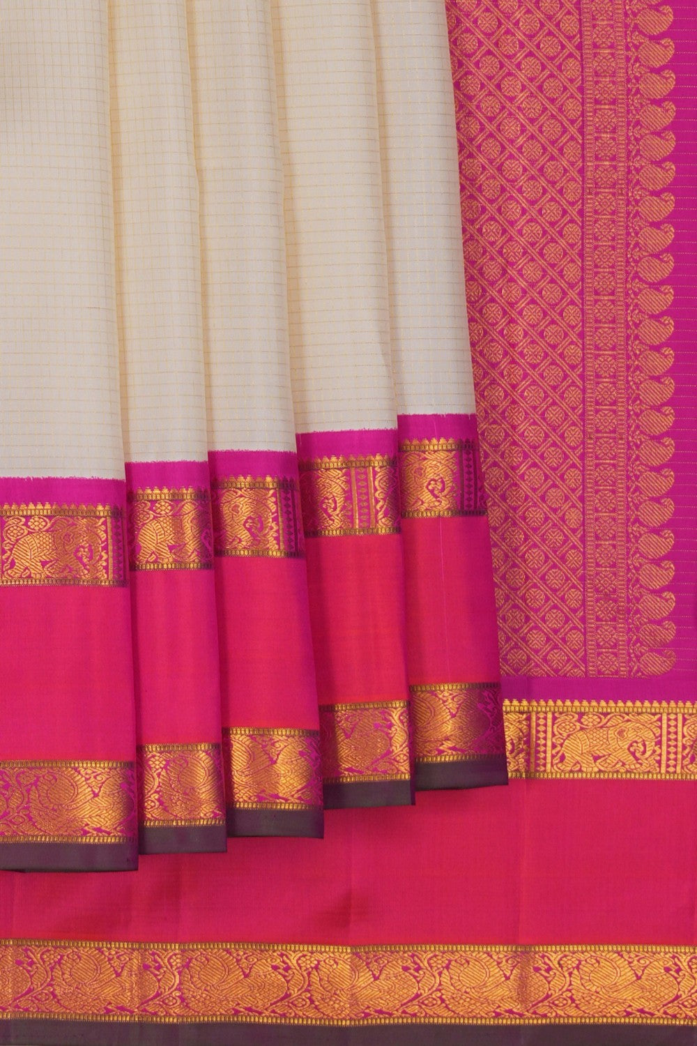 Image of Arani Silk Kattam Off-White Saree