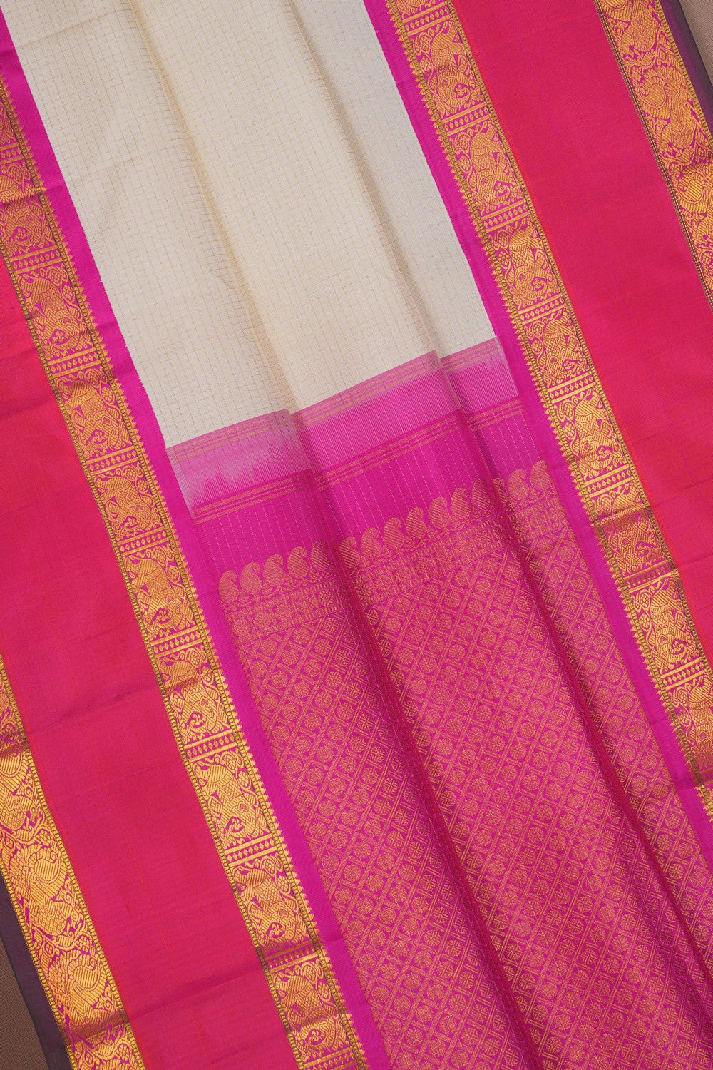 Image of Arani Silk Kattam Off-White Saree