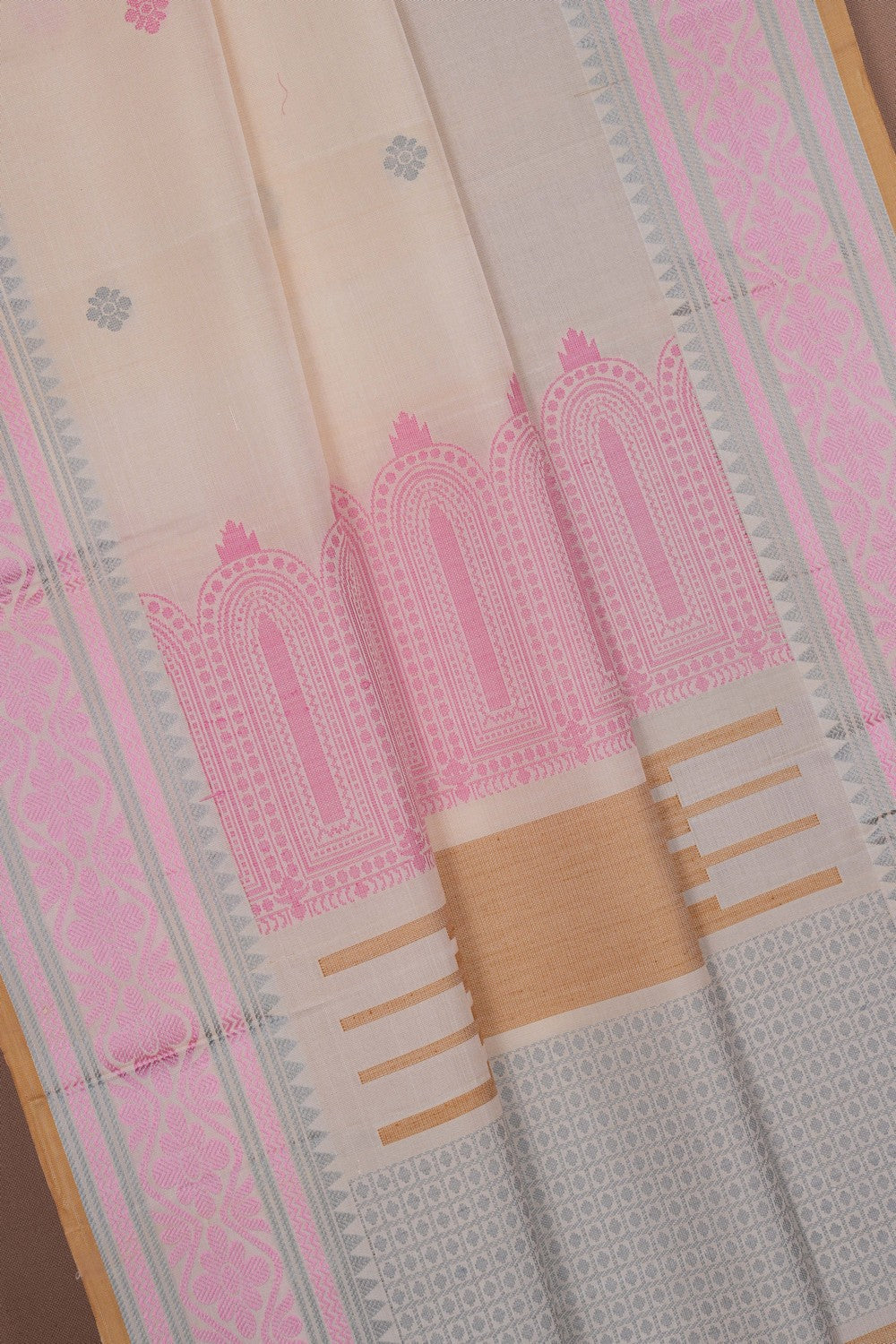 Image of Kanchipuram Silk Pearl Off-White Saree