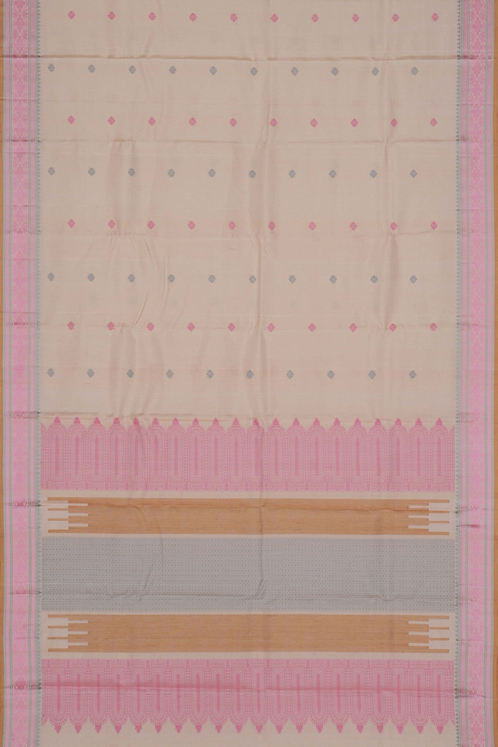 Image of Kanchipuram Silk Pearl Off-White Saree