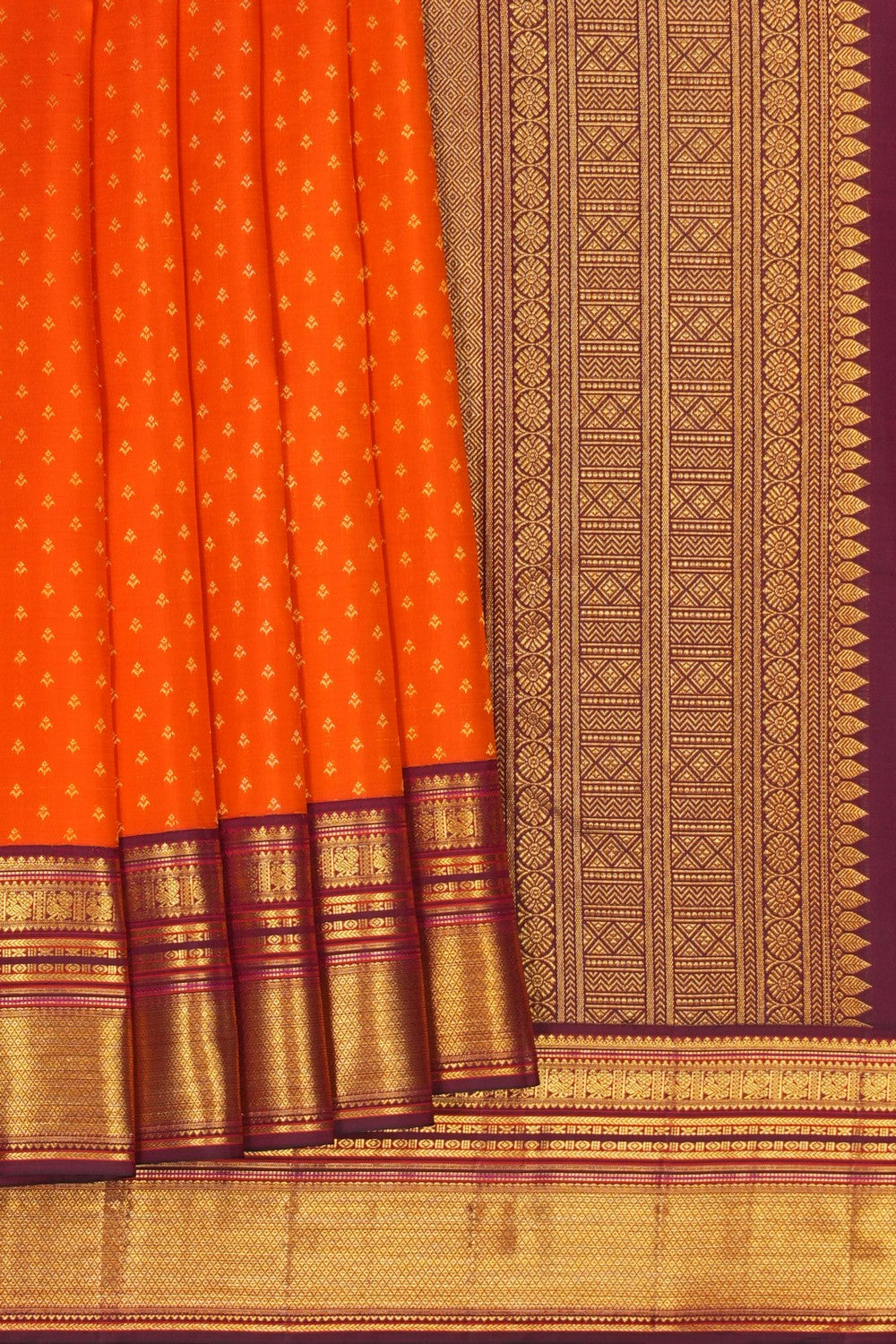 Image of Kanchipuram Silk Orange Saree
