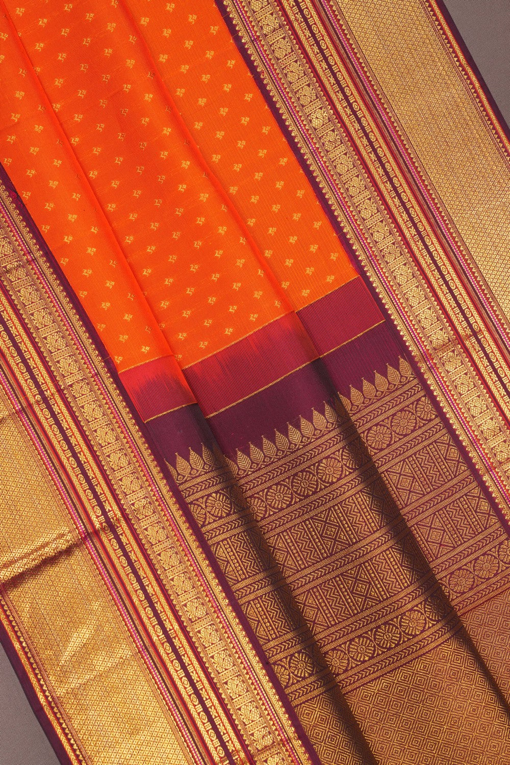 Image of Kanchipuram Silk Orange Saree
