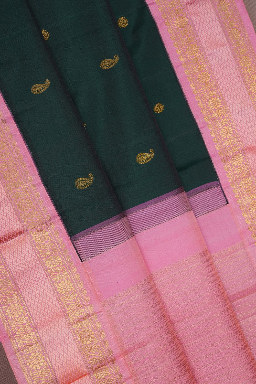 Image of Kanchipuram Silk Bottle Green Saree