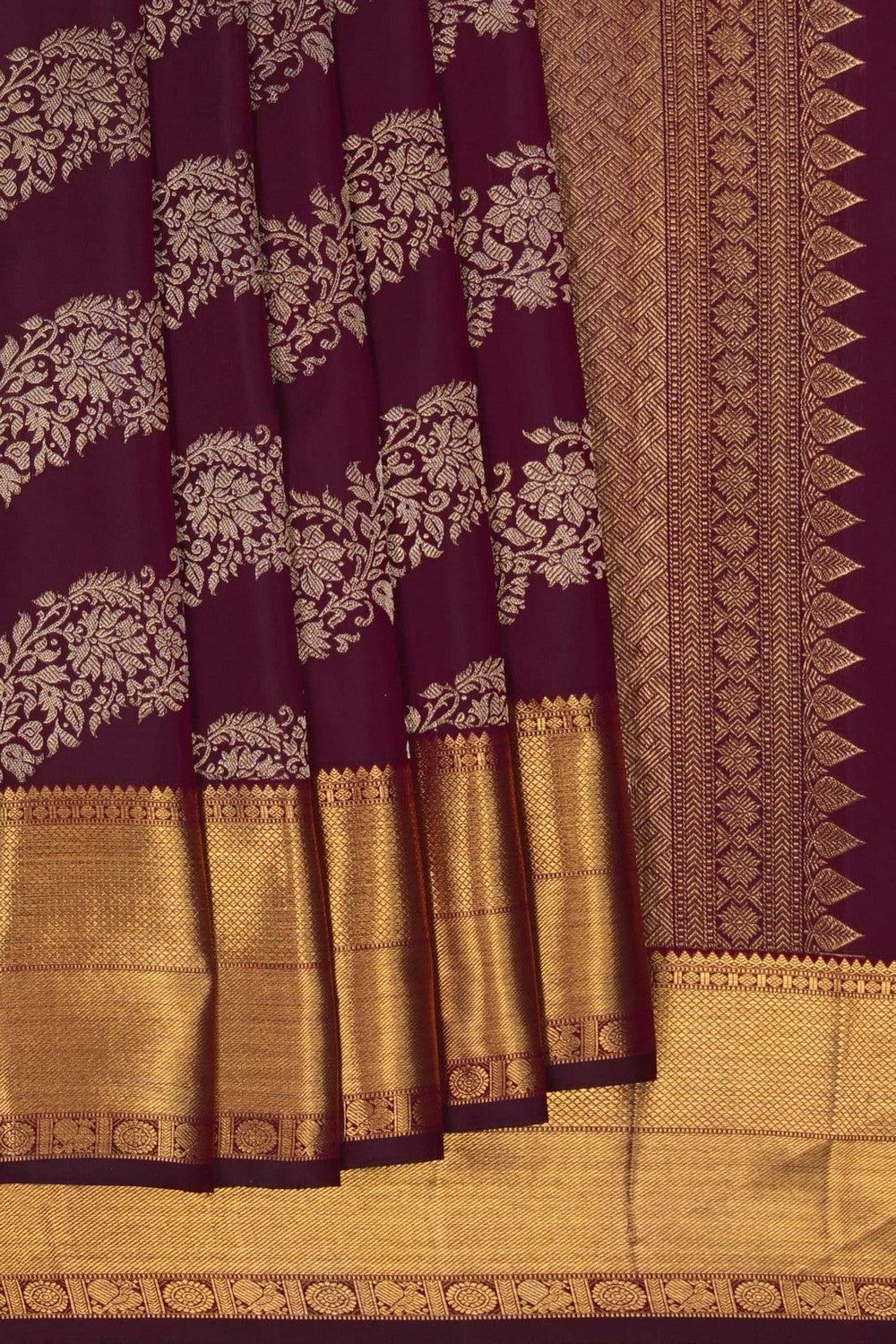 Image of Kanchipuram Silk Brocade Brown Saree