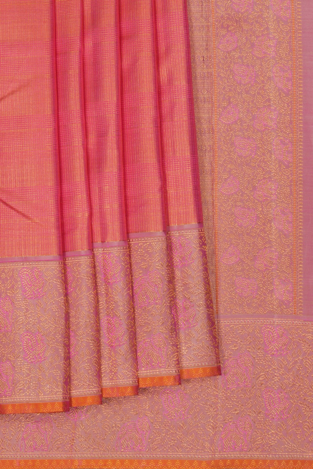 Image of Kanchipuram Silk Coral Pink Saree