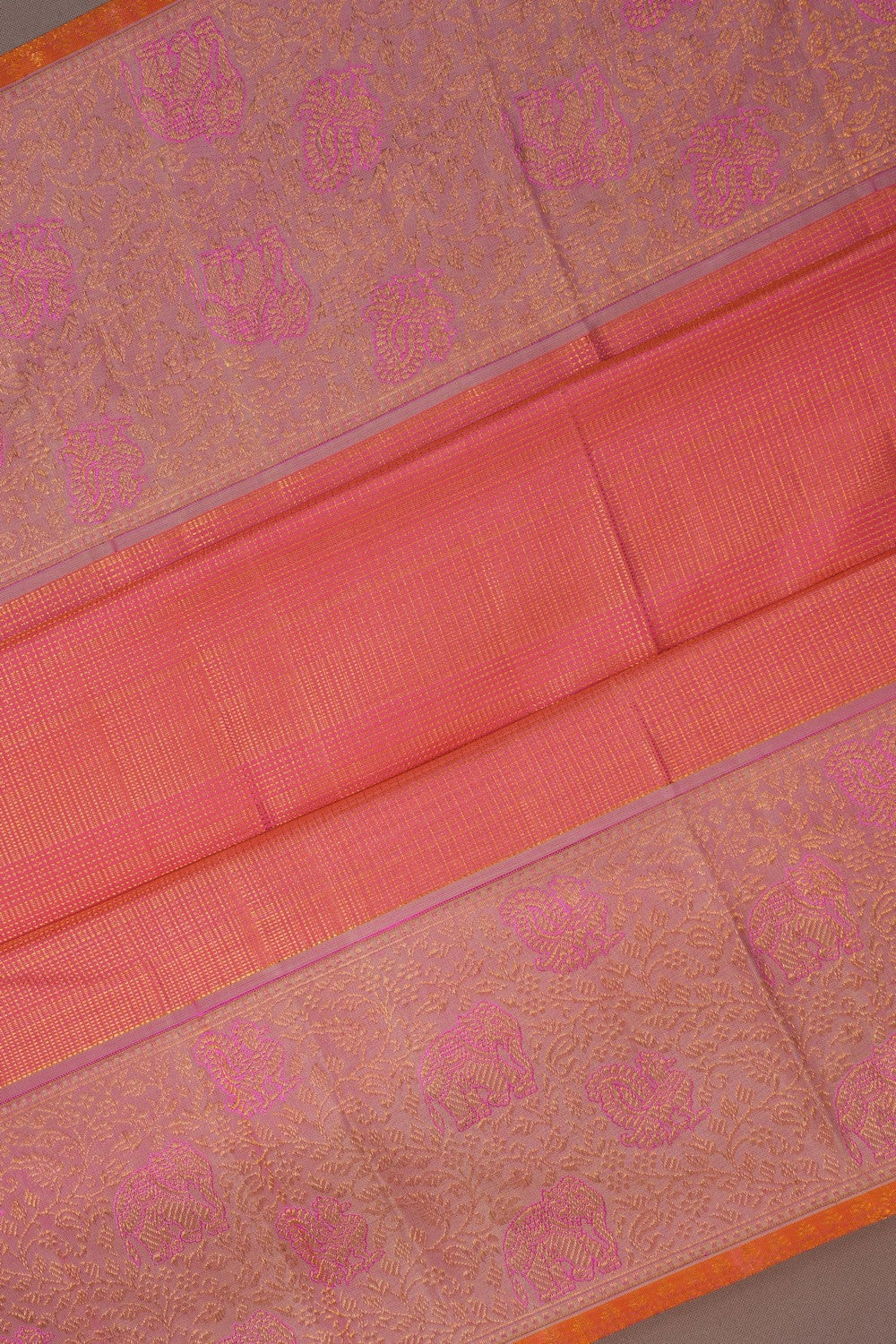 Image of Kanchipuram Silk Coral Pink Saree