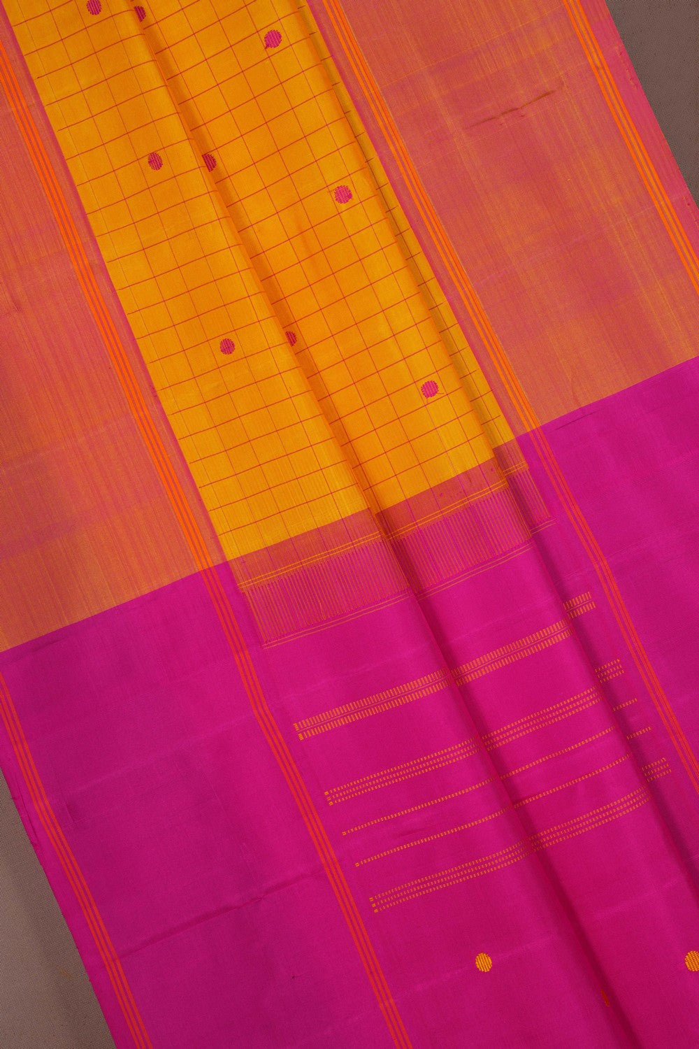 Image of Arani Silk Kattam Yellow Saree