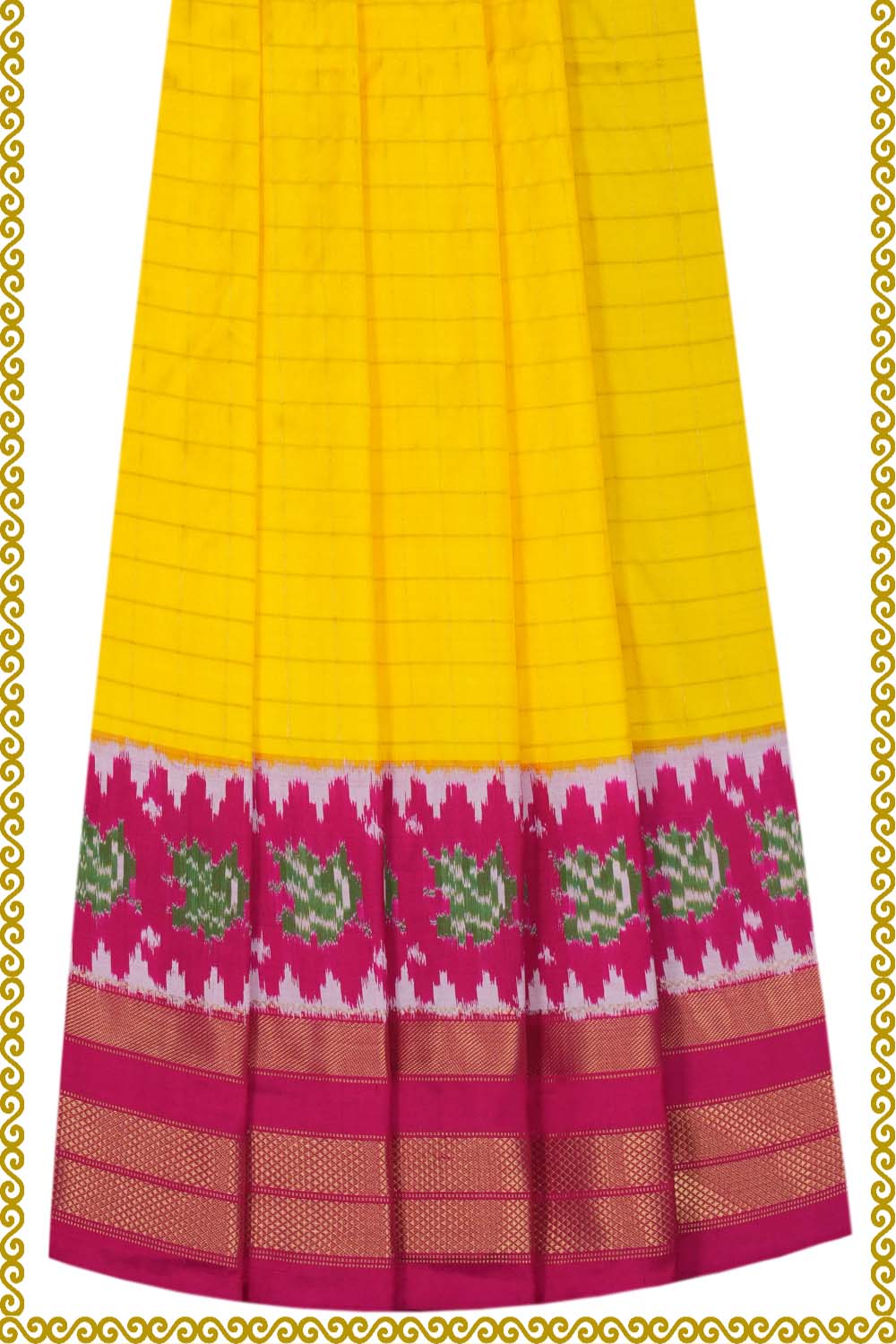 Image of Pochampally Pavada Yellow Unstitched Set