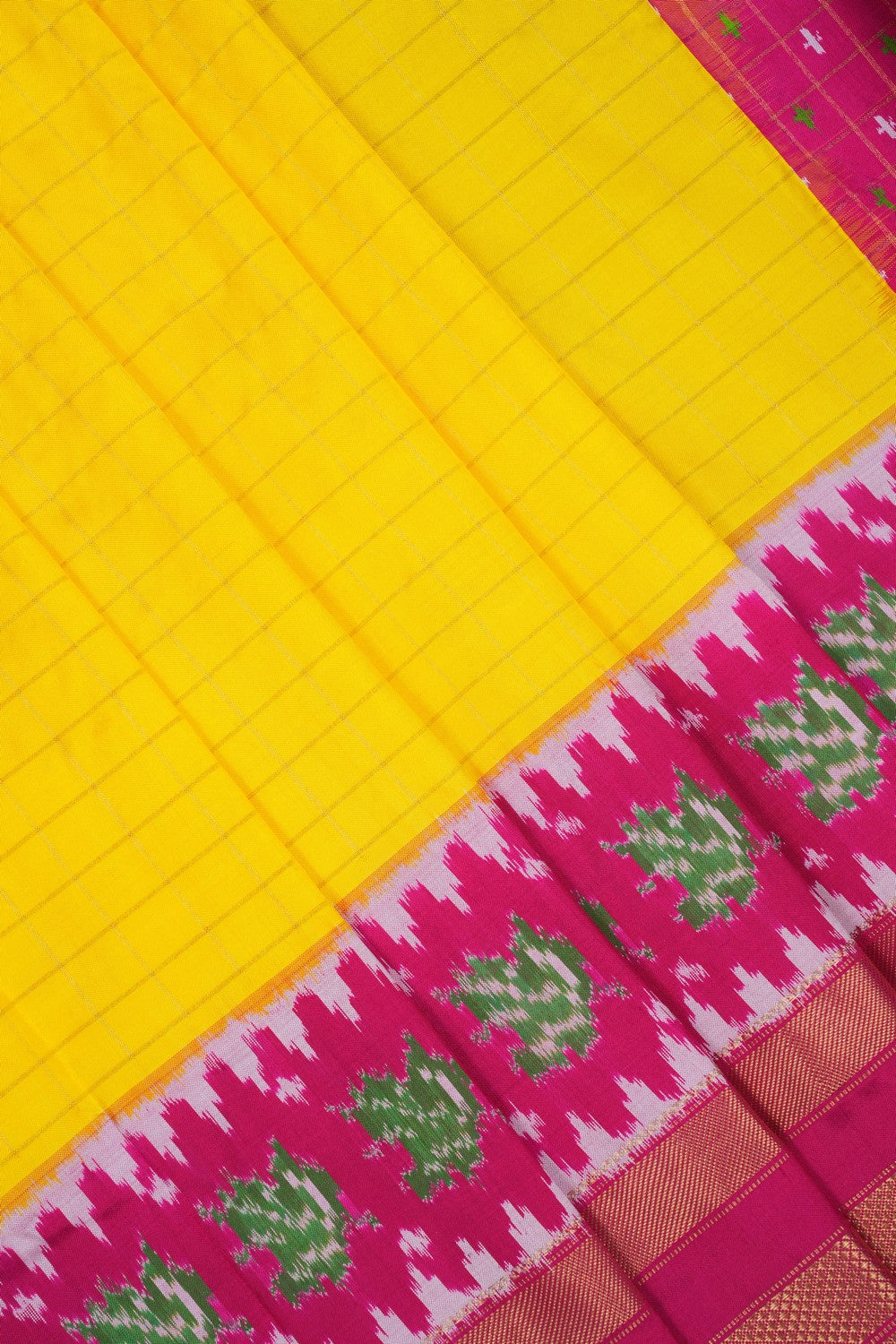 Image of Pochampally Pavada Yellow Unstitched Set