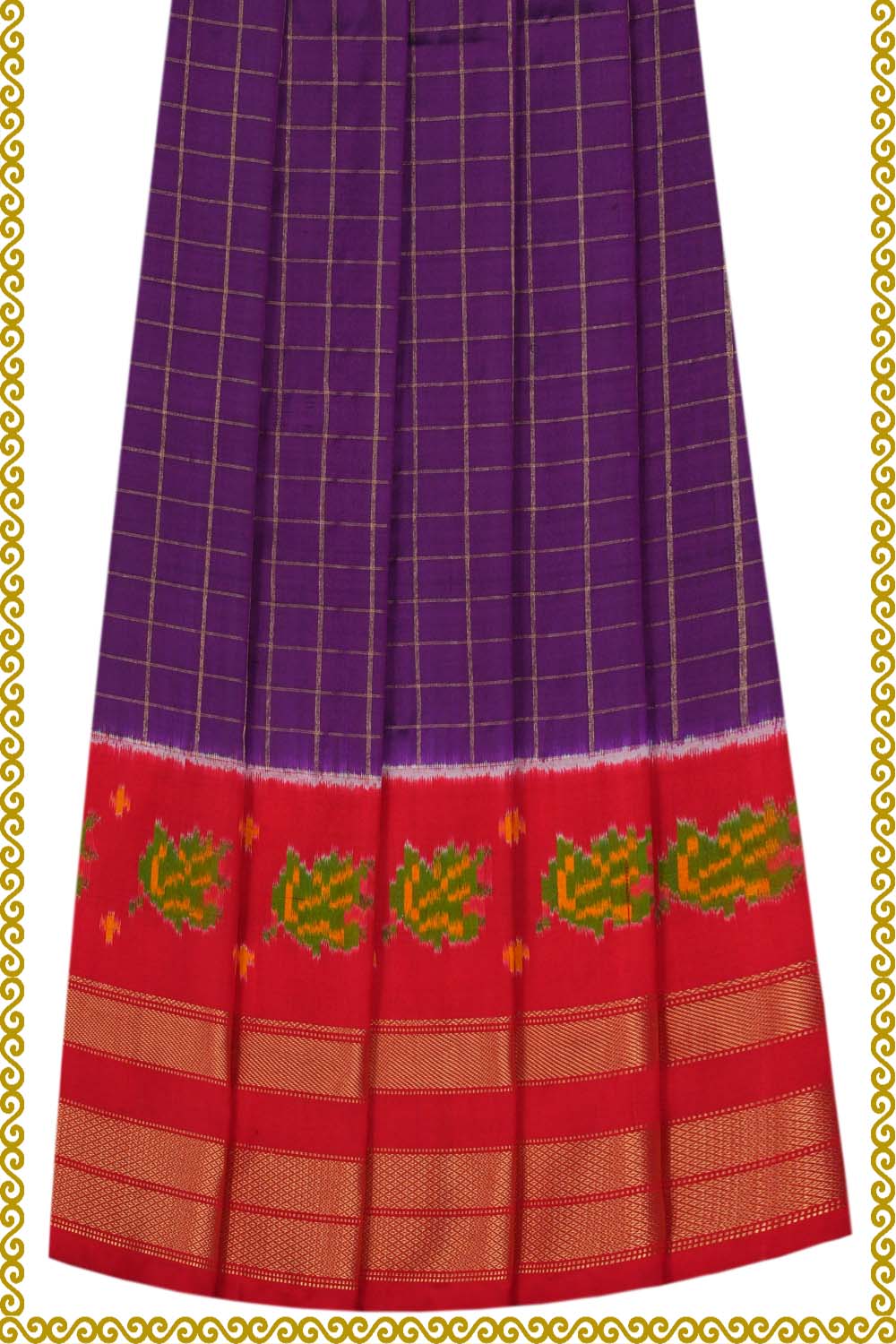 Image of Pochampally Pavada Purple Unstitched Set