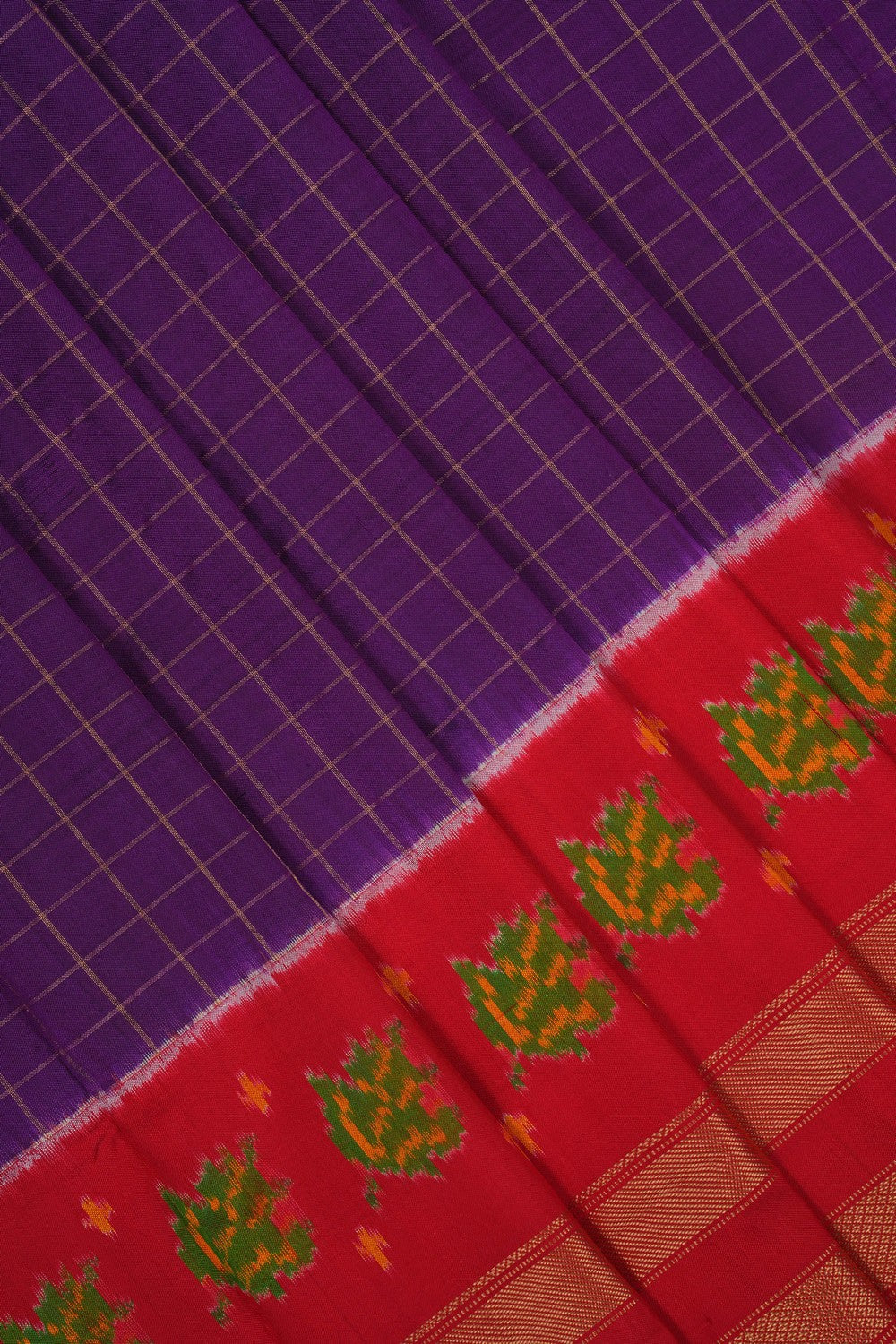 Image of Pochampally Pavada Purple Unstitched Set