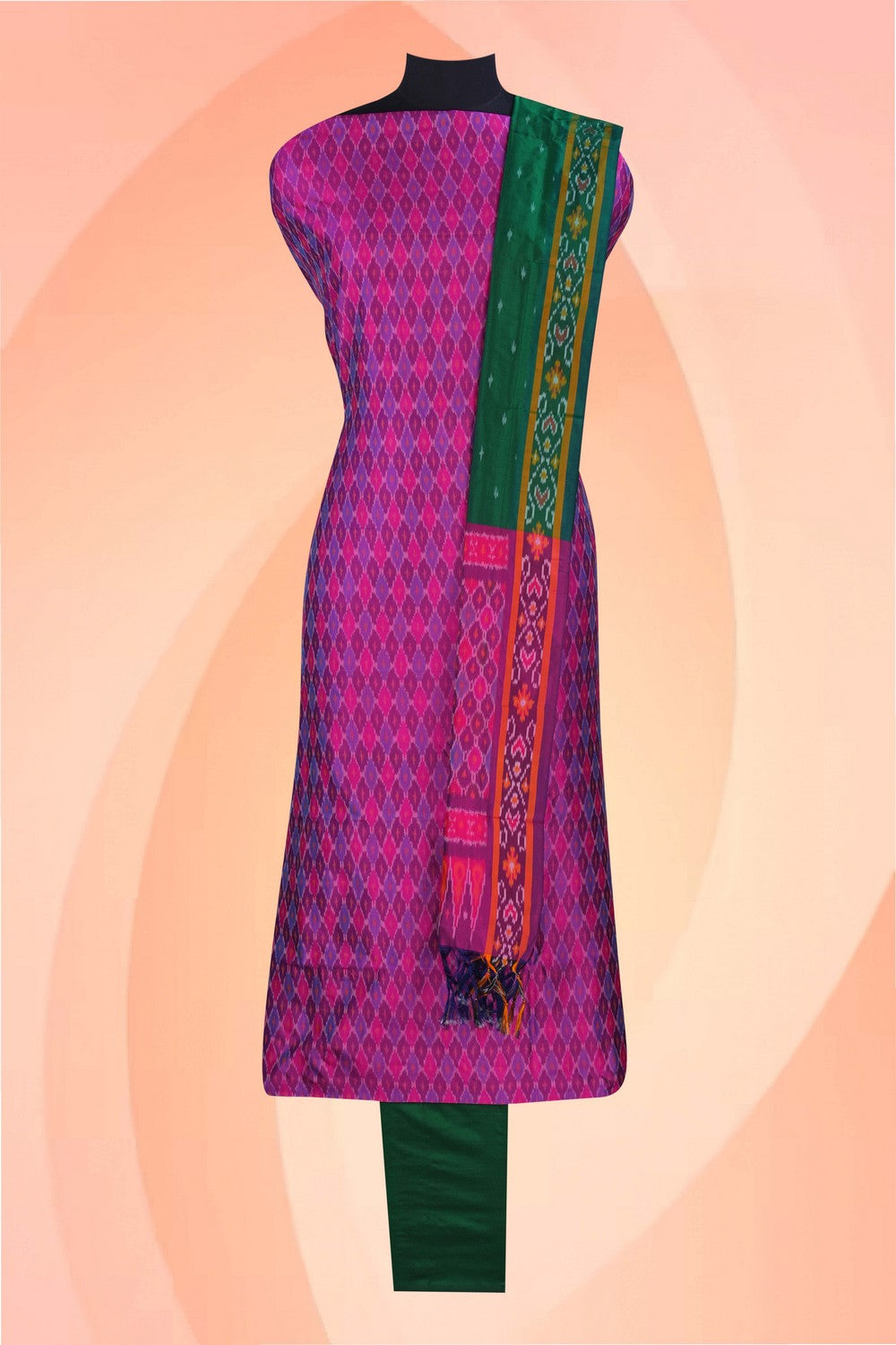 Image of Pochampally Ikat Unstitched Suit With Dupatta (3 Pcs Set)