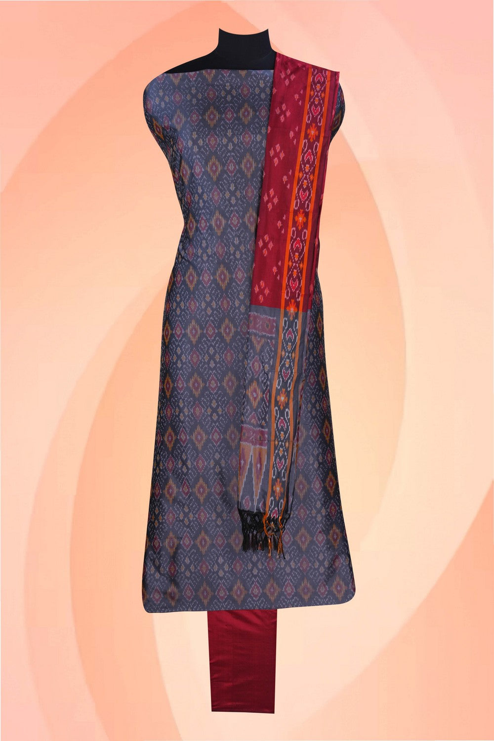 Image of Pochampally Ikat Unstitched Suit With Dupatta (3 Pcs Set)