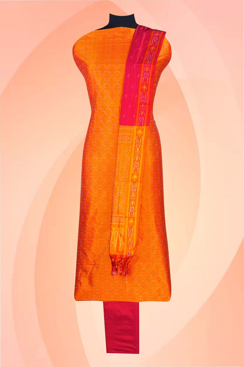 Image of Pochampally Ikat Unstitched Suit With Dupatta (3 Pcs Set)