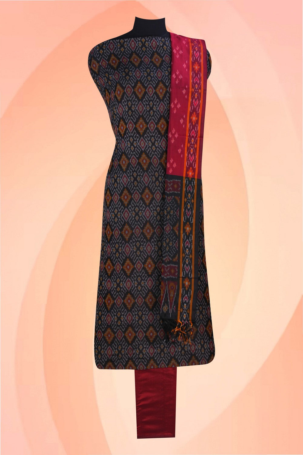 Image of Pochampally Ikat Unstitched Suit With Dupatta (3 Pcs Set)