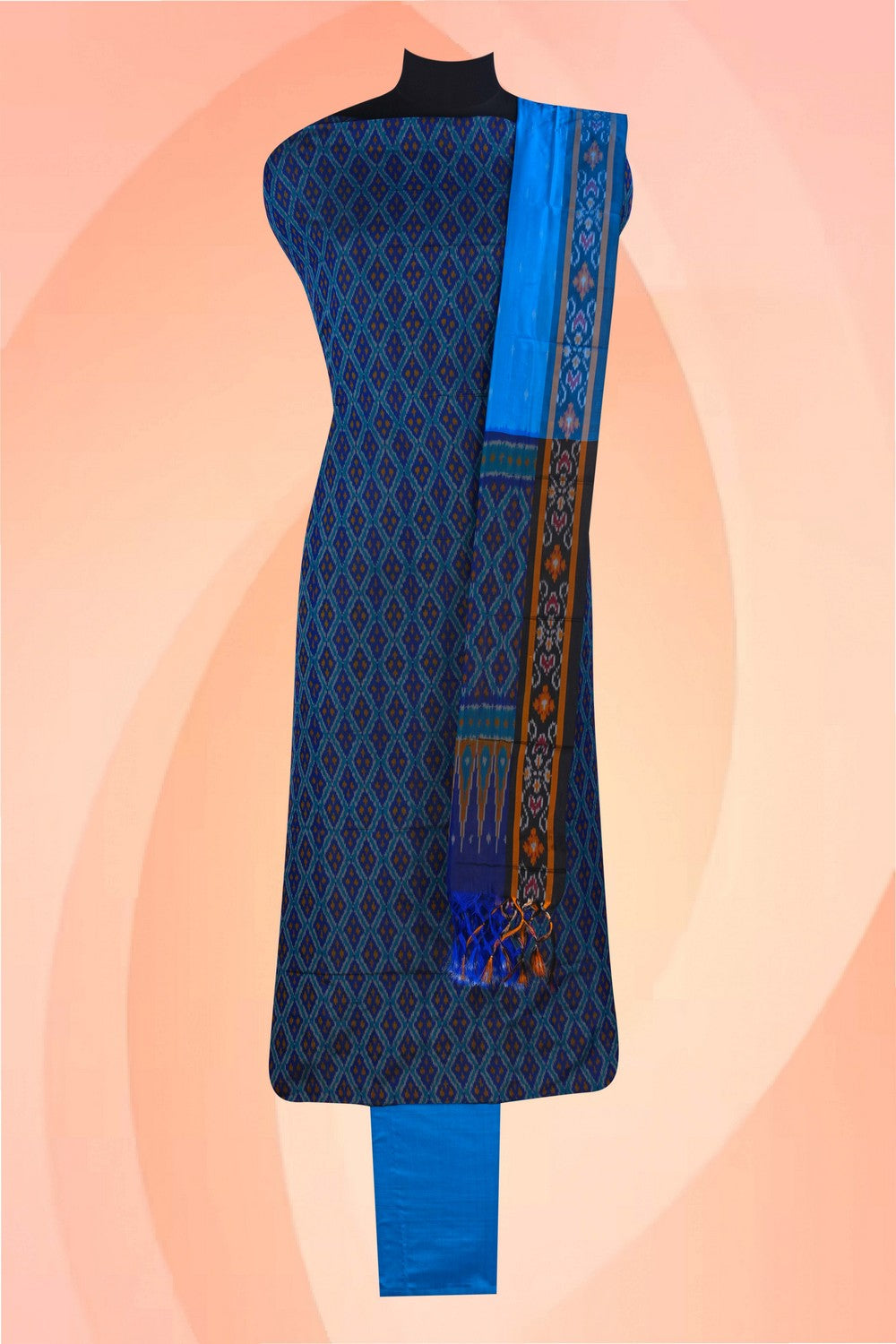 Image of Pochampally Ikat Unstitched Suit With Dupatta (3 Pcs Set)