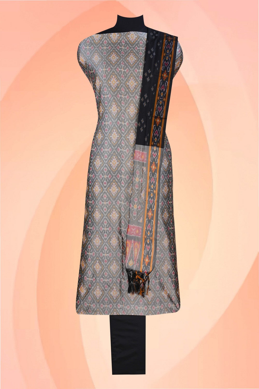 Image of Pochampally Ikat Unstitched Suit With Dupatta (3 Pcs Set)