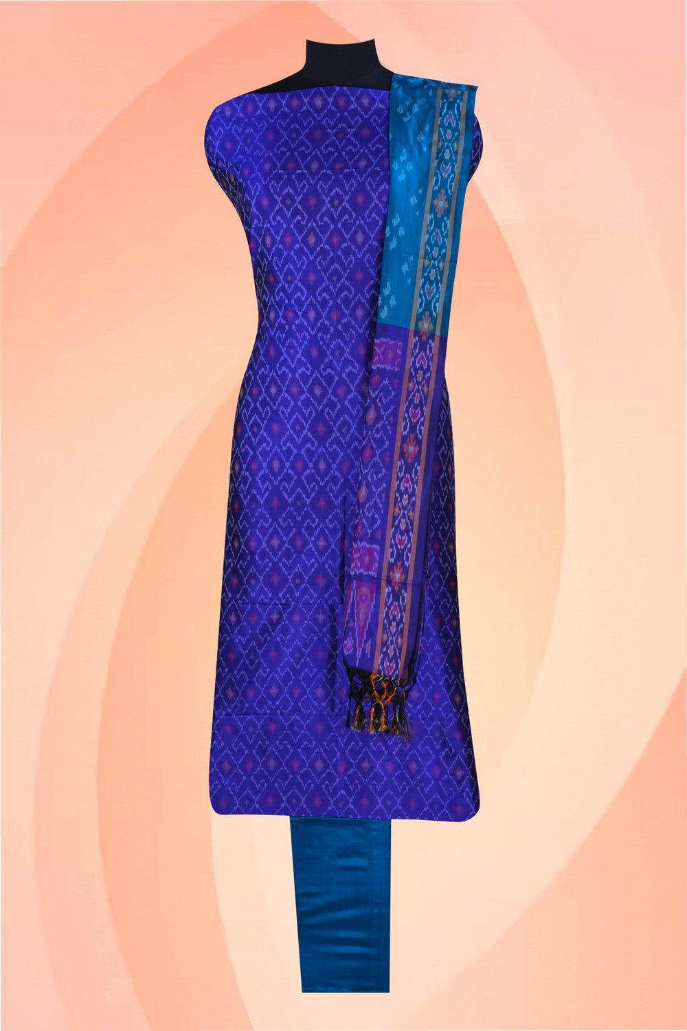 Image of Pochampally Ikat Unstitched Suit With Dupatta (3 Pcs Set)