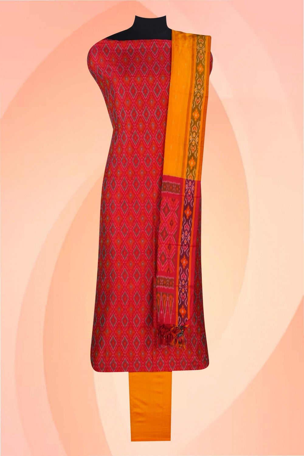 Image of Pochampally Ikat Unstitched Suit With Dupatta (3 Pcs Set)