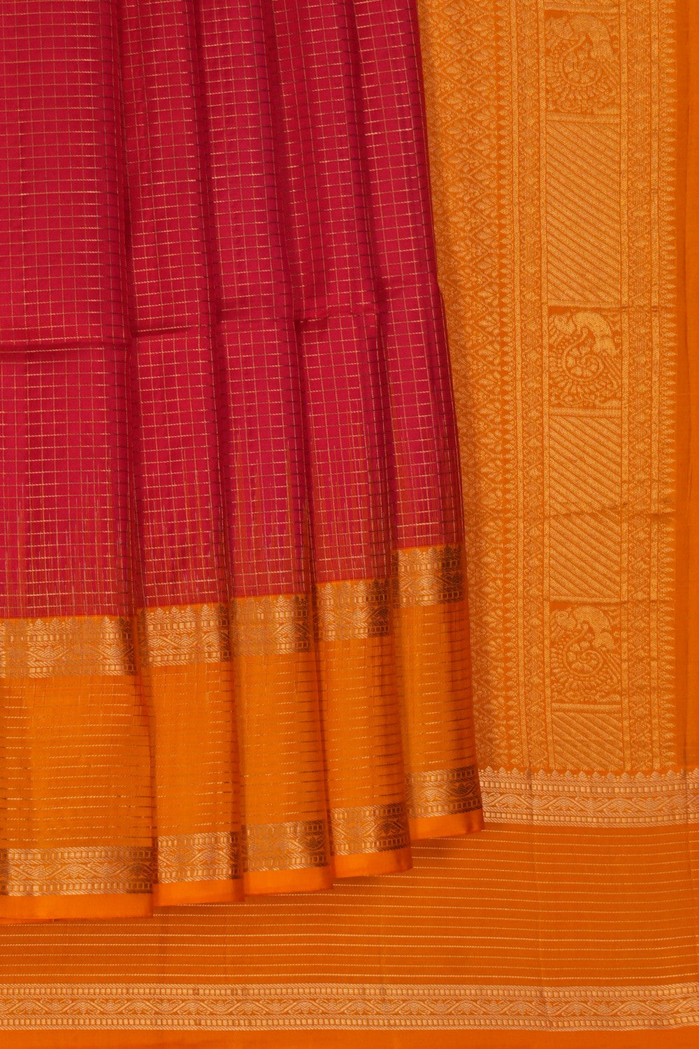 Image of South Silk Kattam Ruby Red Saree