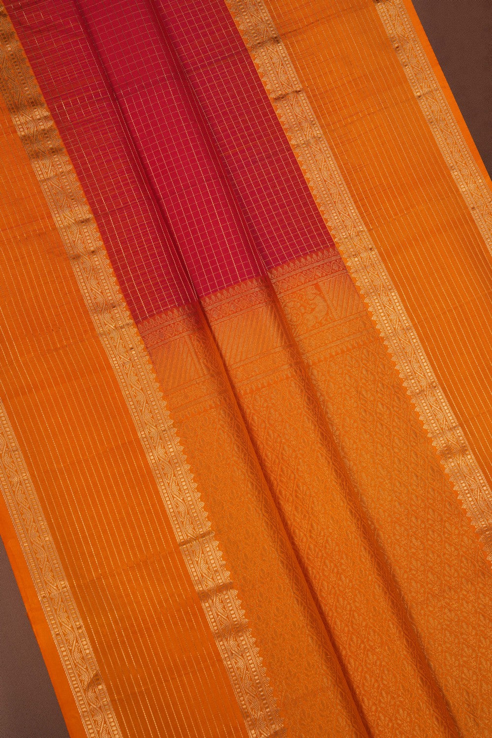 Image of South Silk Kattam Ruby Red Saree