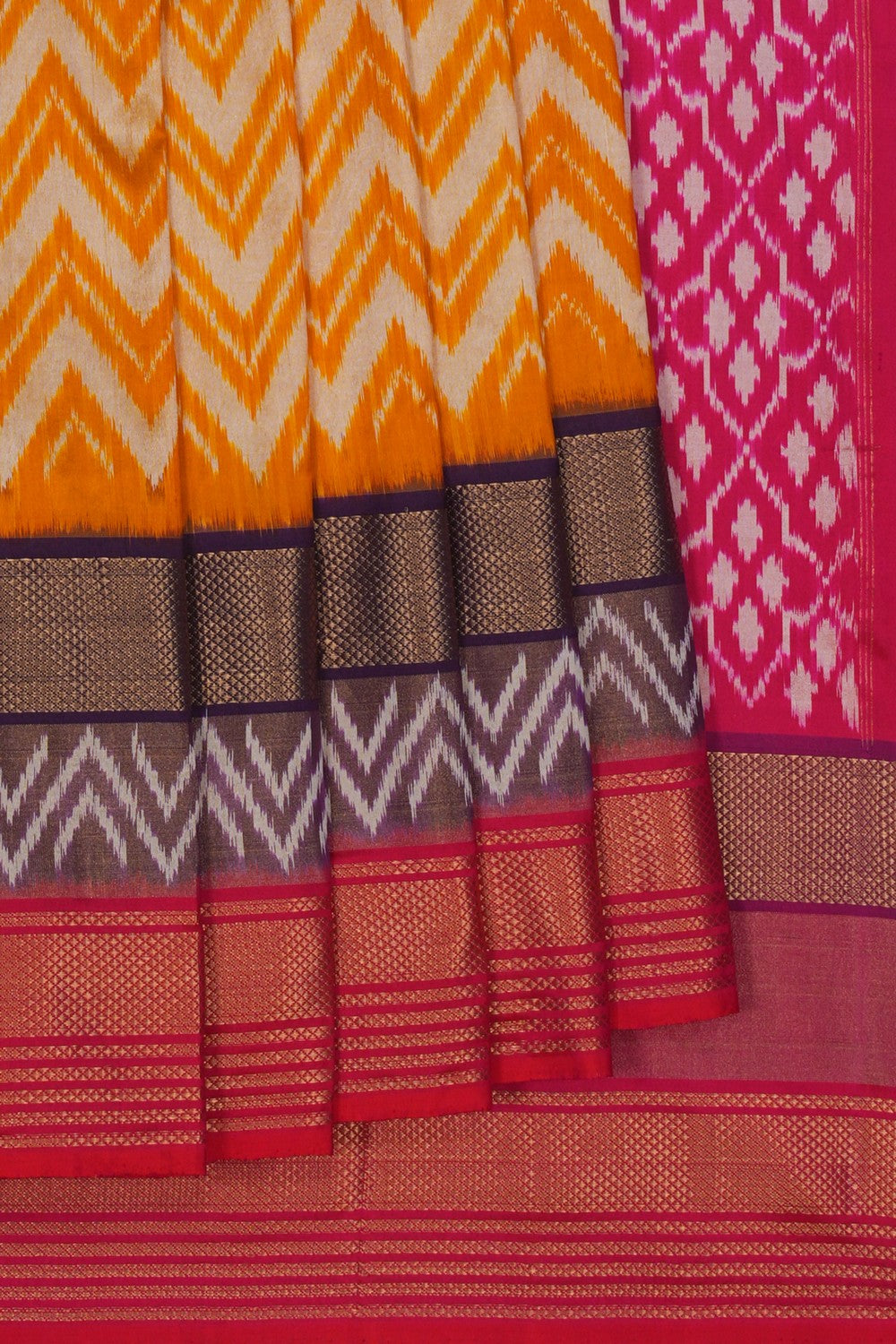 Image of Pochampally Ikat Silk Mustard Saree
