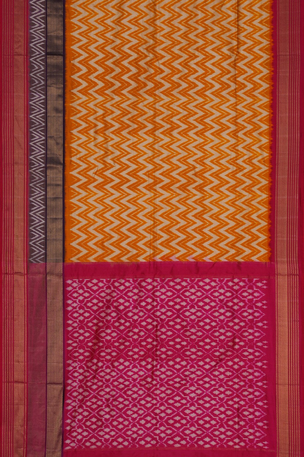 Image of Pochampally Ikat Silk Mustard Saree