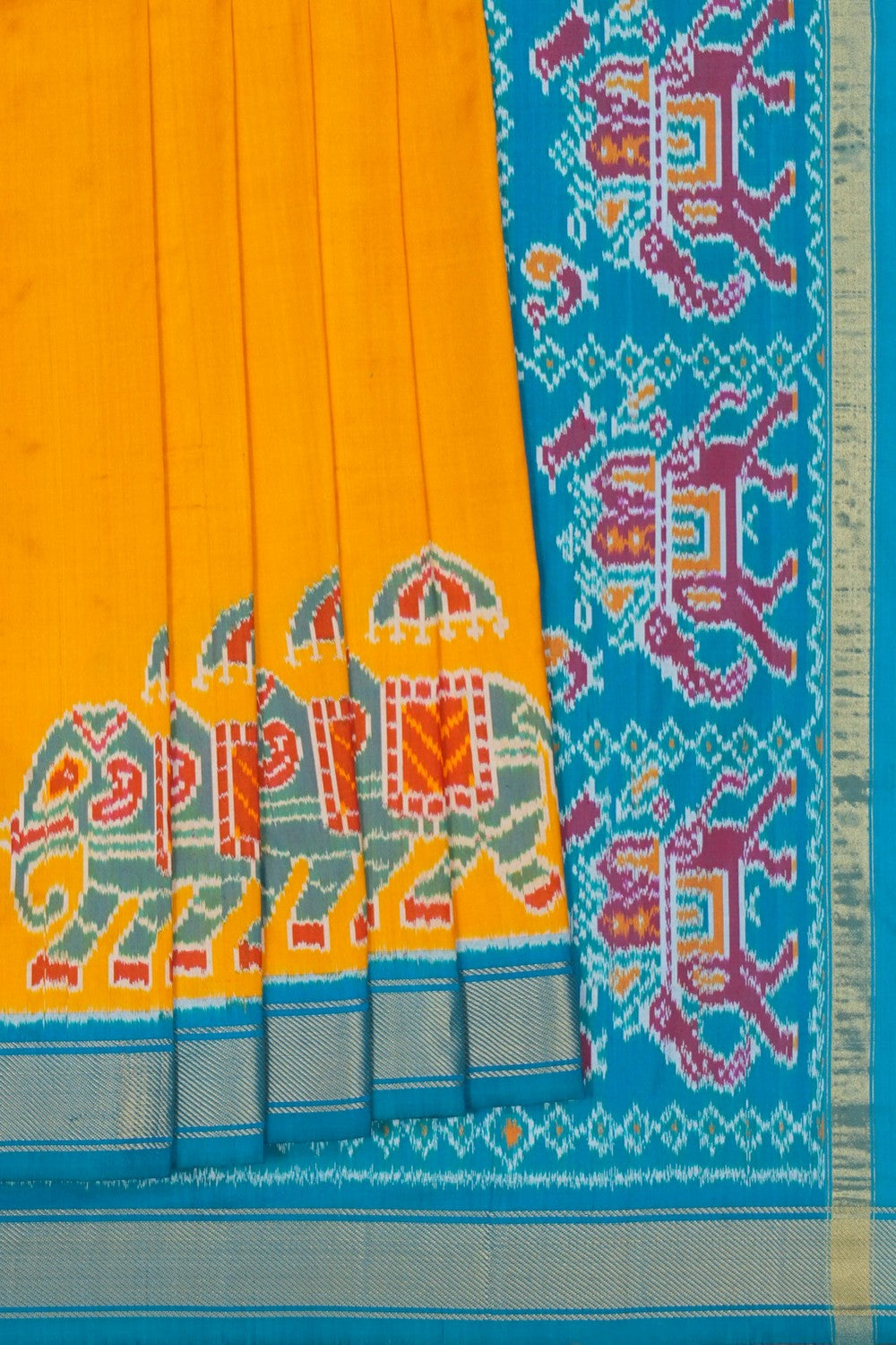 Image of Pochampally Ikat Silk Yellow Saree