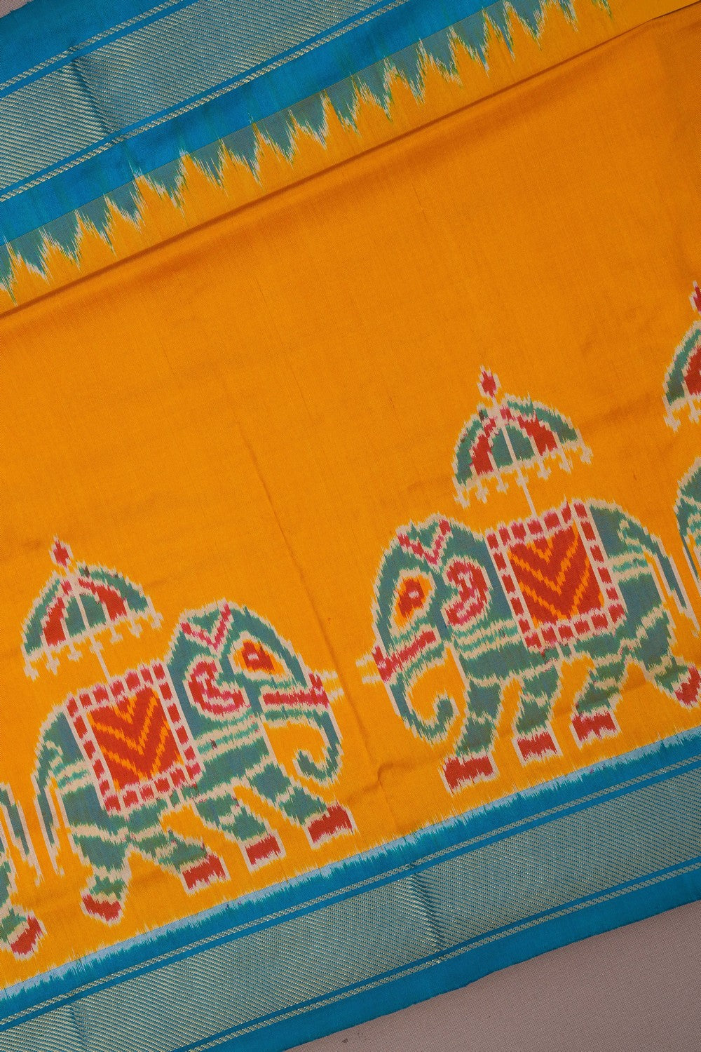 Image of Pochampally Ikat Silk Yellow Saree