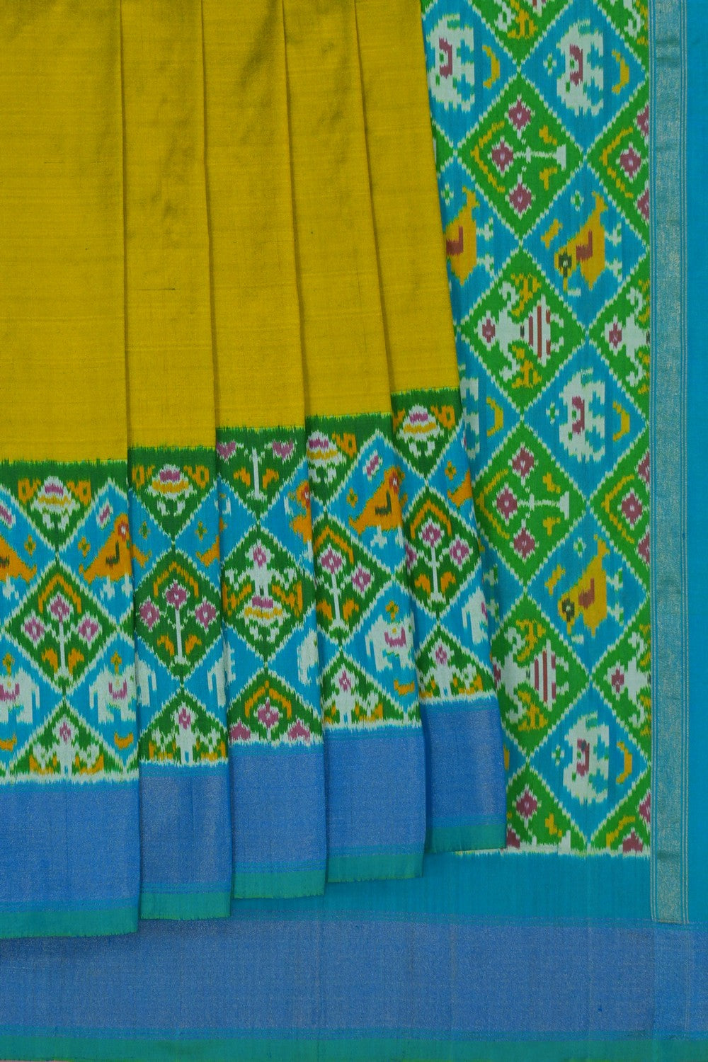 Image of Pochampally Ikat Silk Spring Green Saree