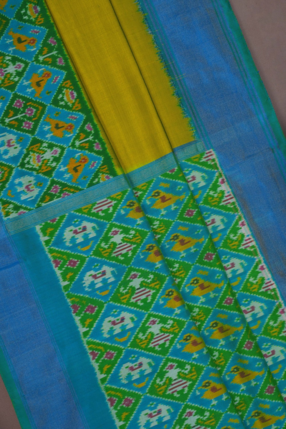Image of Pochampally Ikat Silk Spring Green Saree