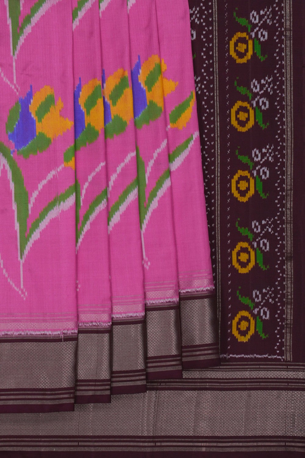 Image of Pochampally Ikat Silk Pink Saree