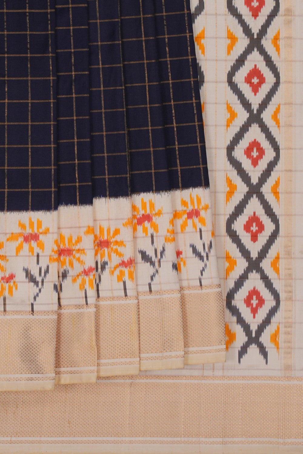 Image of Pochampally Ikat Navy Blue Saree