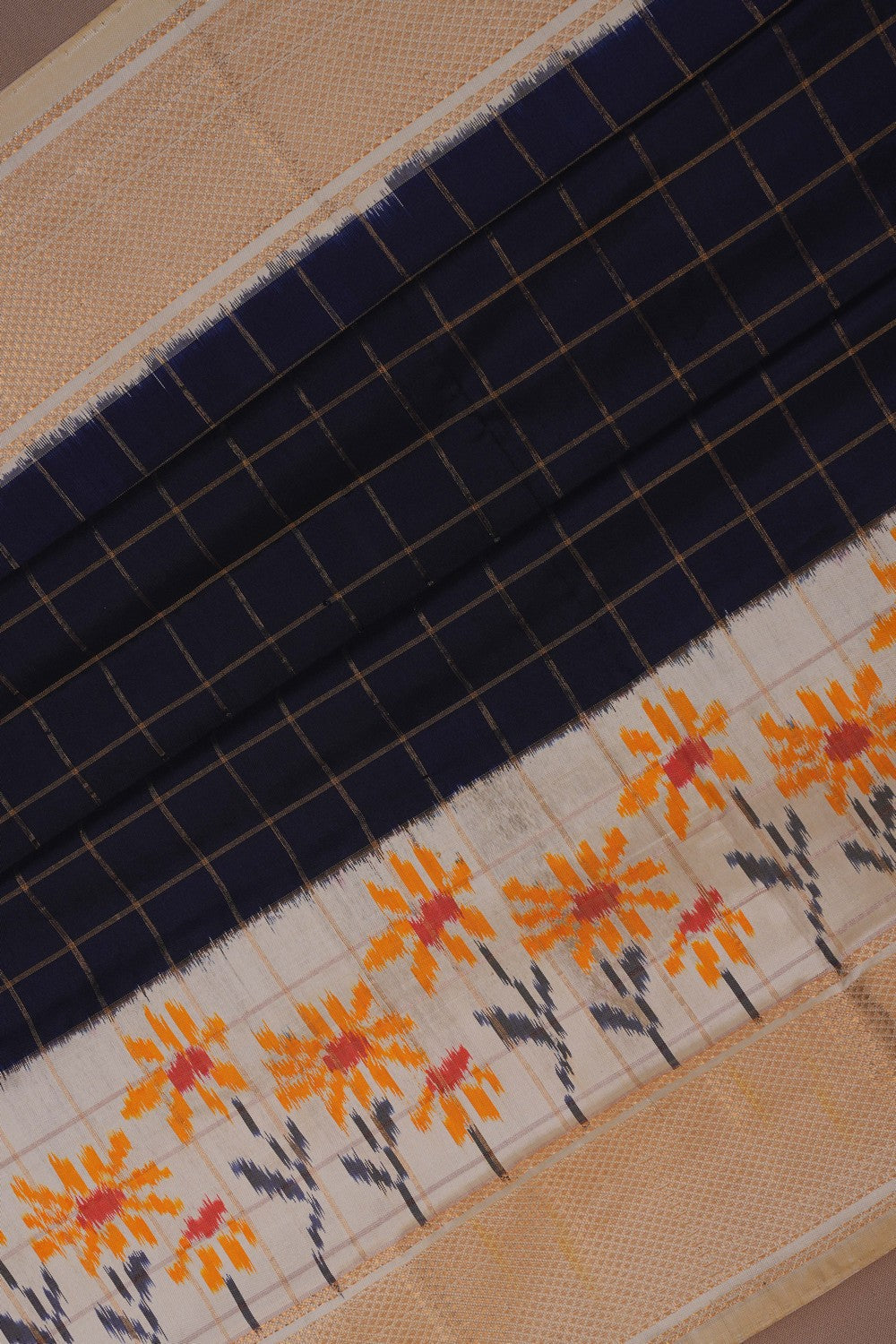 Image of Pochampally Ikat Navy Blue Saree