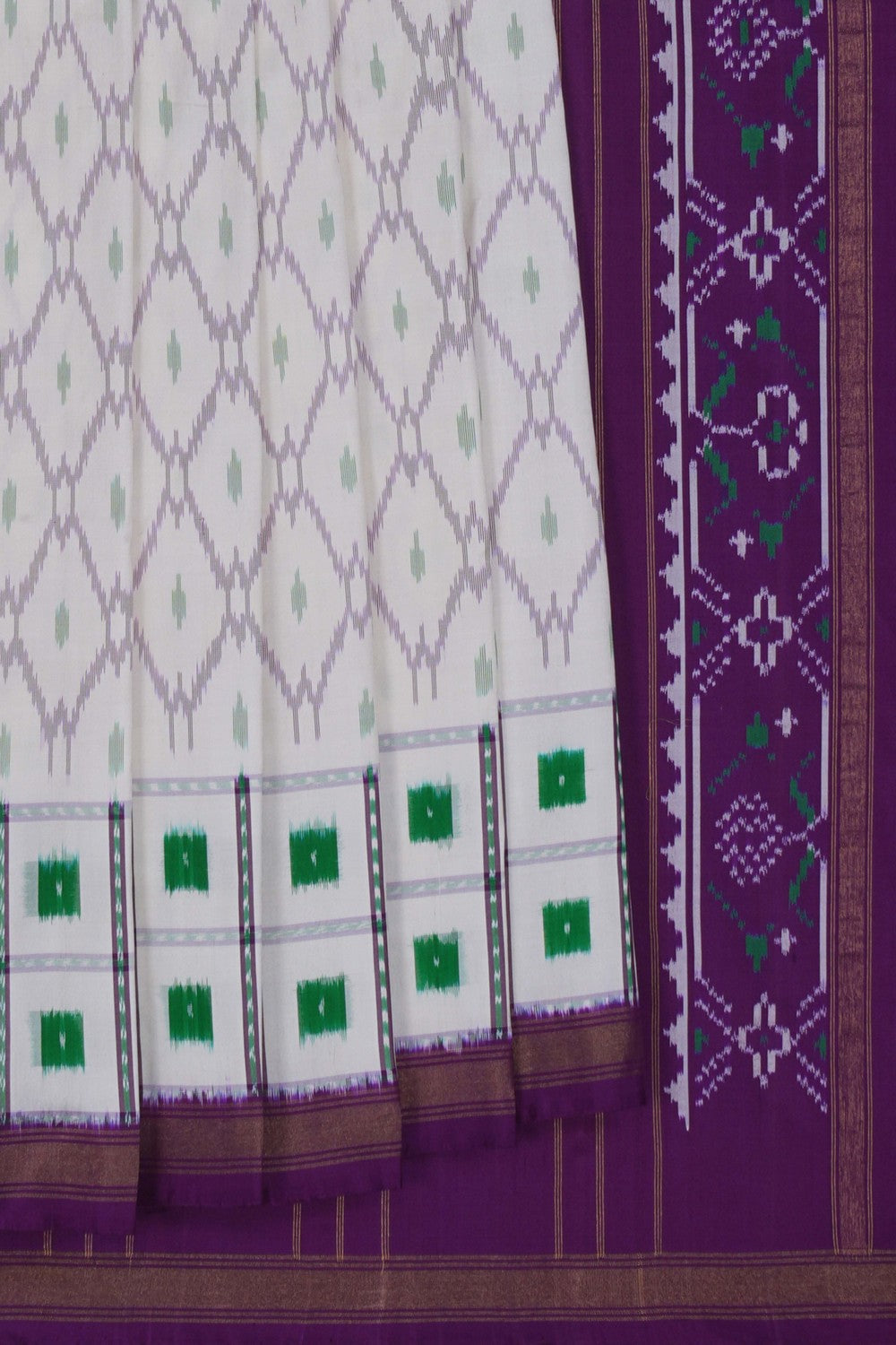 Image of Pochampally Ikat Off-White Saree
