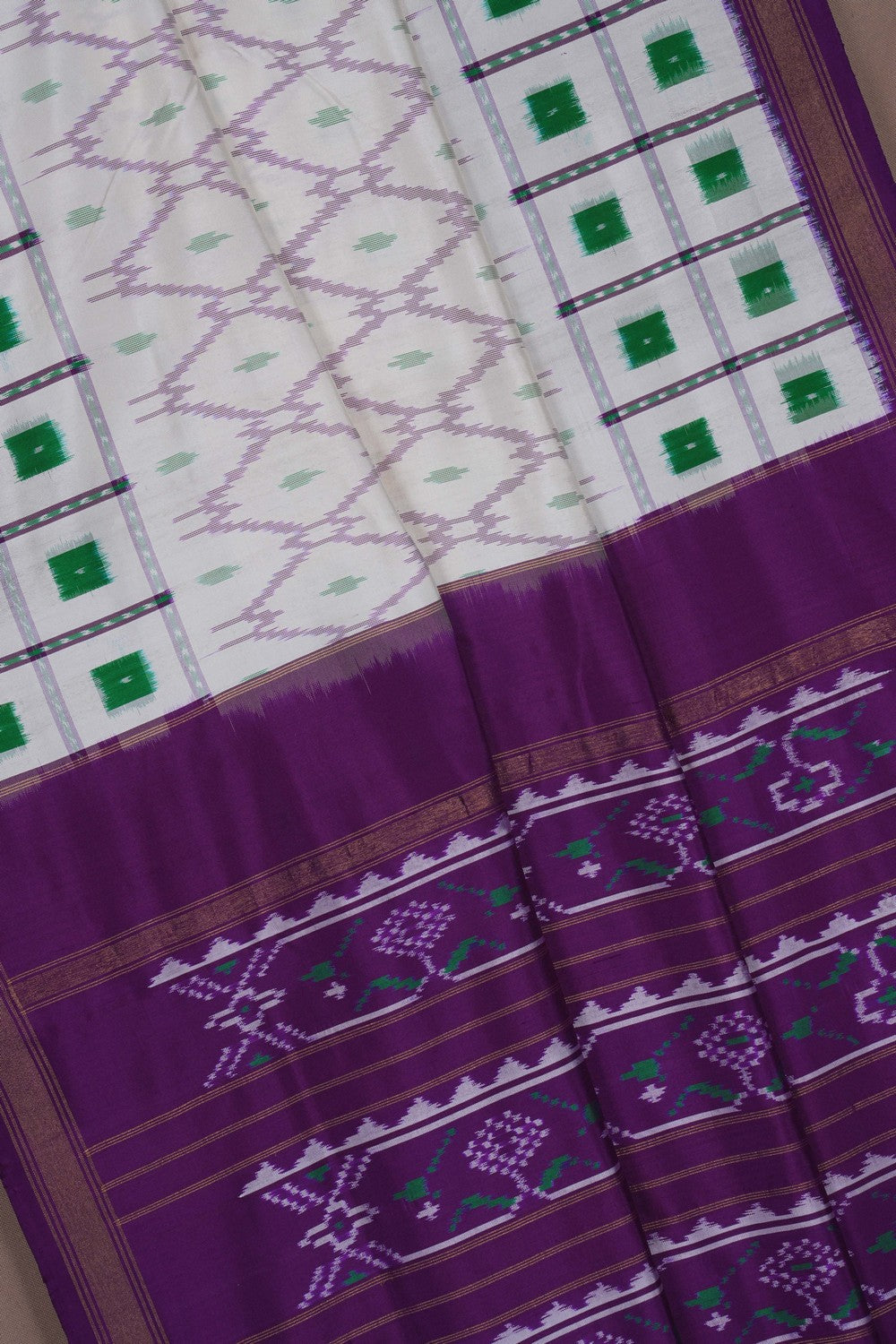 Image of Pochampally Ikat Off-White Saree