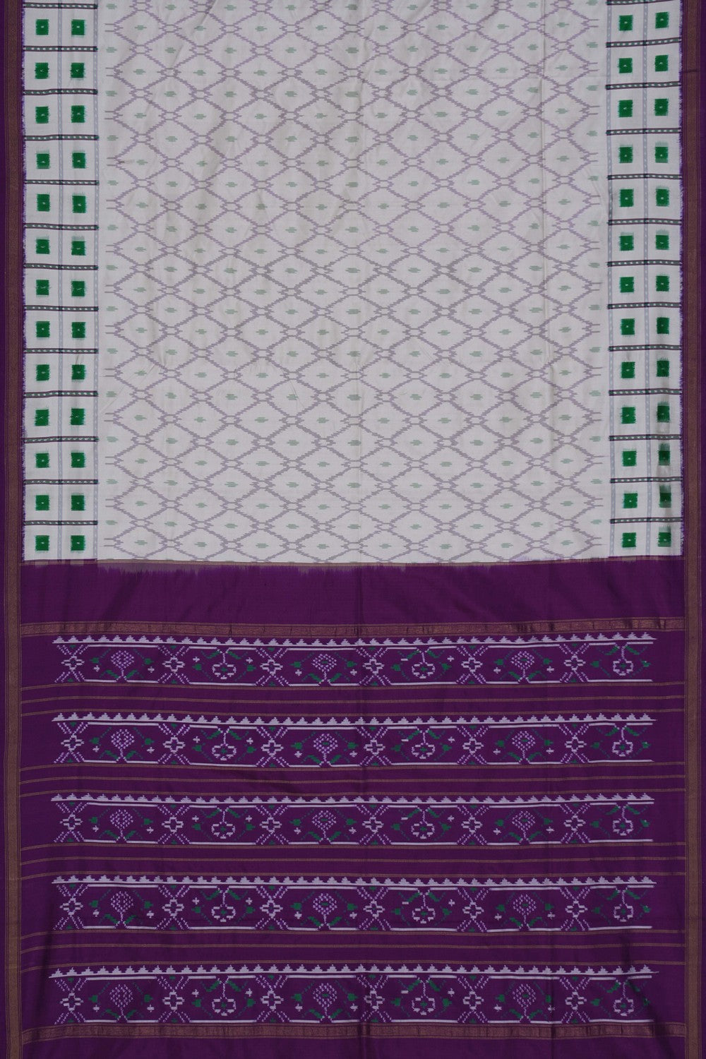 Image of Pochampally Ikat Off-White Saree