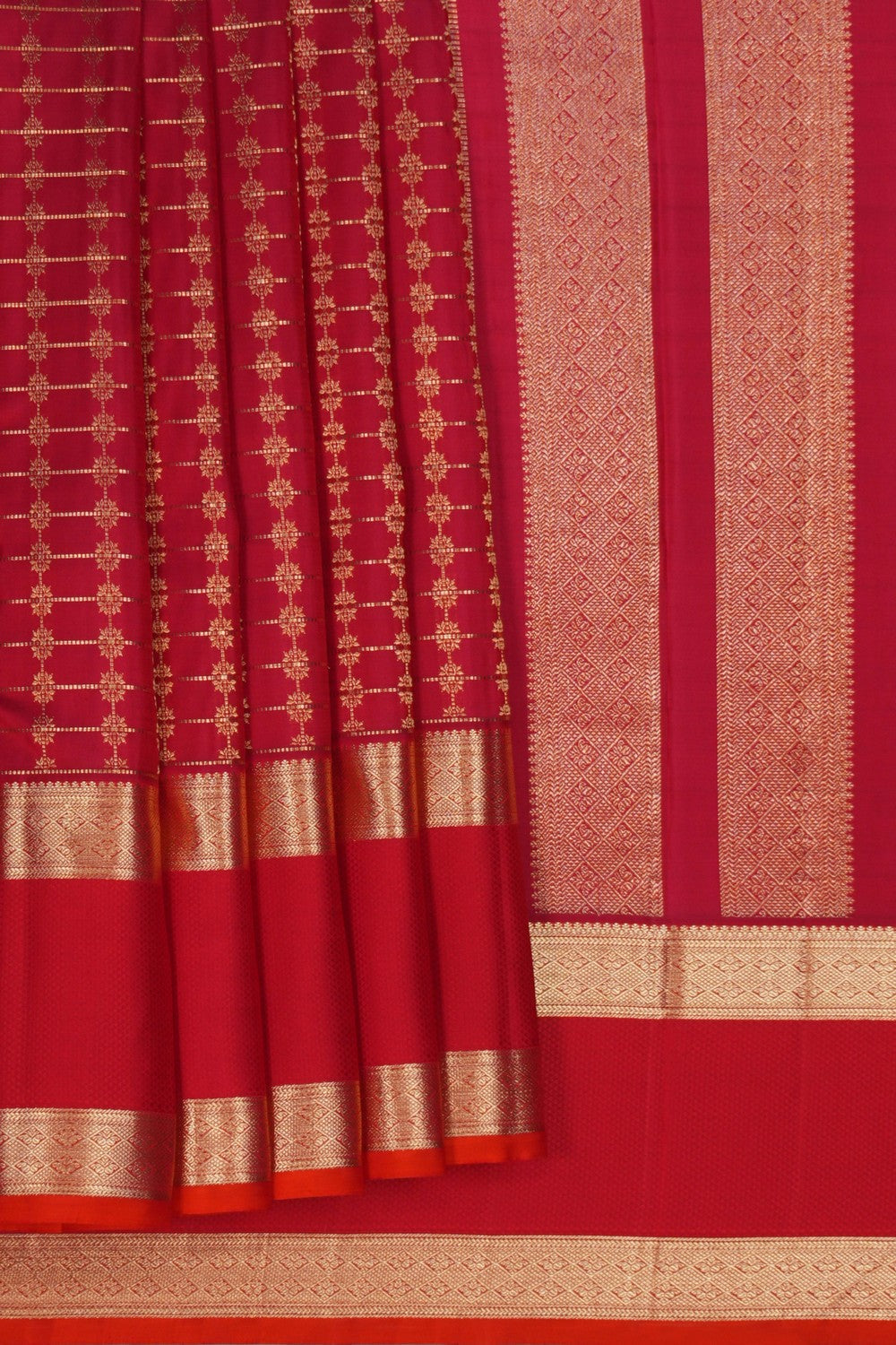 Image of Kanchi Silk Kattam Red Saree