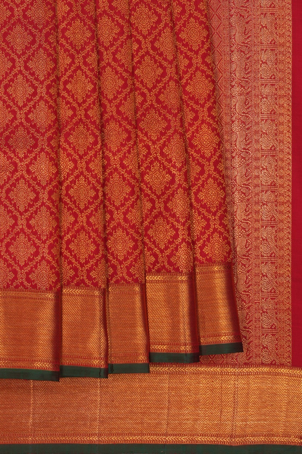 Image of Kanchipuram Silk Brocade Red Saree