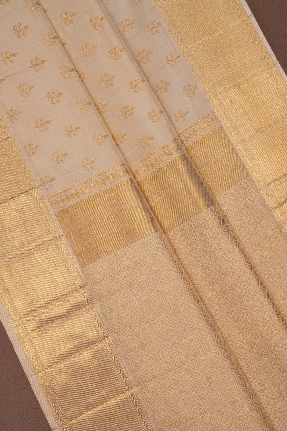 Image of Kanchipuram Silk Ivory Off-White Saree