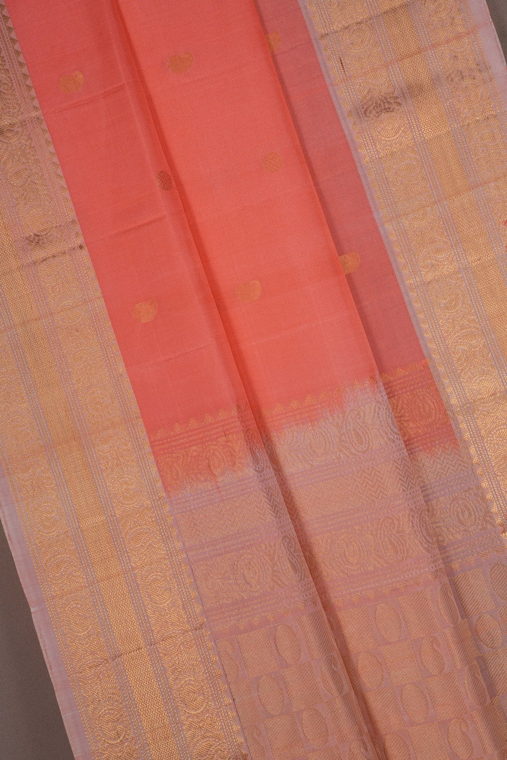 Image of South Silk Coral-Peach Saree