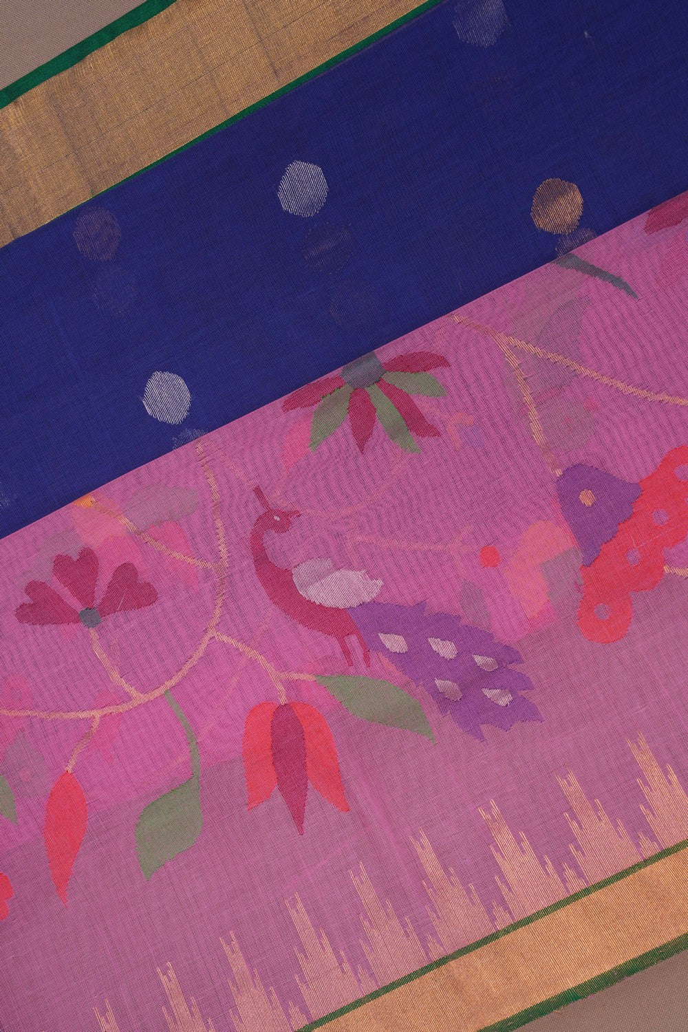 Image of Uppada Cotton Pink-Purple Saree