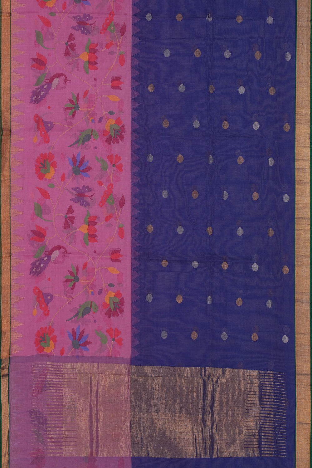 Image of Uppada Cotton Pink-Purple Saree
