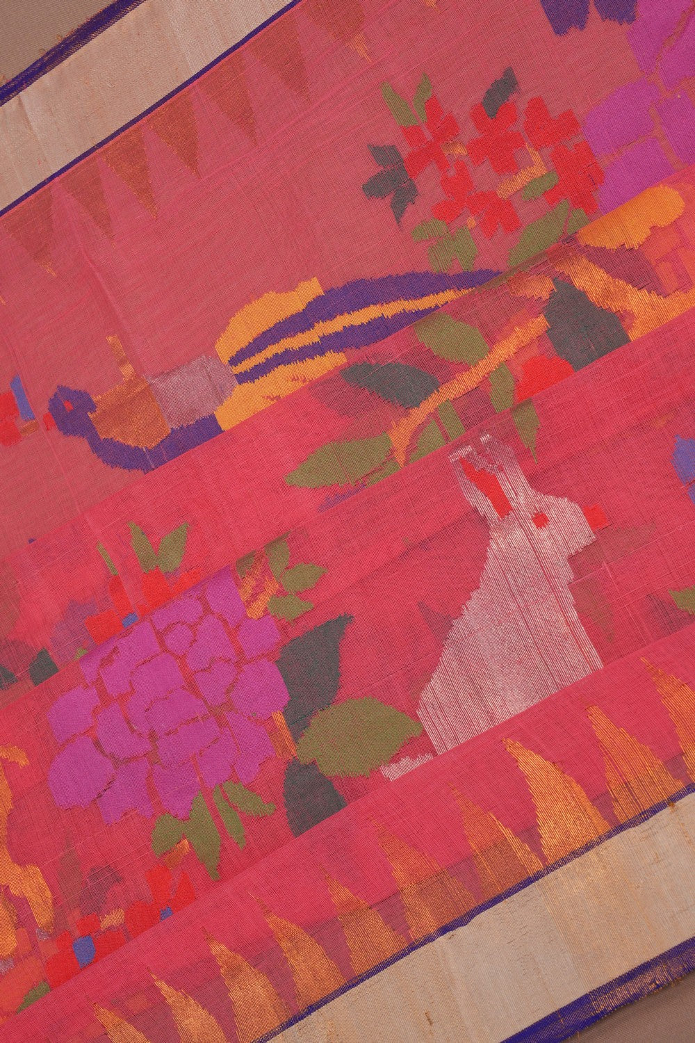 Image of Uppada Cotton Fuchsia Pink Saree